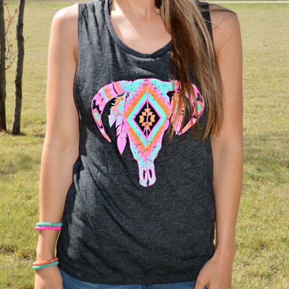 Neon Steer Skull Tank - Picture 3 of 4